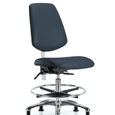 Class 100 Vinyl Clean Room Chair - Medium Bench Height with Medium Back, Seat Tilt, Chrome Foot Ring, & Stationary Glides in Imperial Blue Trailblazer Vinyl - NCR-VMBCH-MB-CR-T1-A0-CF-RG-8582