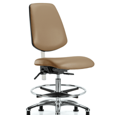 Class 100 Vinyl Clean Room Chair - Medium Bench Height with Medium Back, Seat Tilt, Chrome Foot Ring, & Stationary Glides in Taupe Trailblazer Vinyl - NCR-VMBCH-MB-CR-T1-A0-CF-RG-8584