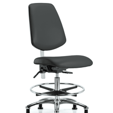 Class 100 Vinyl Clean Room Chair - Medium Bench Height with Medium Back, Seat Tilt, Chrome Foot Ring, & Stationary Glides in Charcoal Trailblazer Vinyl - NCR-VMBCH-MB-CR-T1-A0-CF-RG-8605