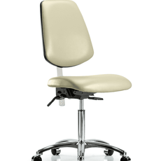 Class 100 Vinyl Clean Room Chair - Medium Bench Height with Medium Back, Seat Tilt, & Casters in Adobe White Trailblazer Vinyl - NCR-VMBCH-MB-CR-T1-A0-NF-CC-8501