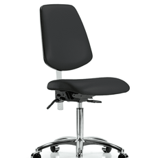 Class 100 Vinyl Clean Room Chair - Medium Bench Height with Medium Back, Seat Tilt, & Casters in Black Trailblazer Vinyl - NCR-VMBCH-MB-CR-T1-A0-NF-CC-8540