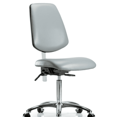 Class 100 Vinyl Clean Room Chair - Medium Bench Height with Medium Back, Seat Tilt, & Casters in Dove Trailblazer Vinyl - NCR-VMBCH-MB-CR-T1-A0-NF-CC-8567