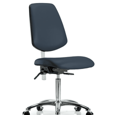 Class 100 Vinyl Clean Room Chair - Medium Bench Height with Medium Back, Seat Tilt, & Casters in Imperial Blue Trailblazer Vinyl - NCR-VMBCH-MB-CR-T1-A0-NF-CC-8582