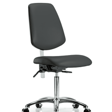 Class 100 Vinyl Clean Room Chair - Medium Bench Height with Medium Back, Seat Tilt, & Casters in Charcoal Trailblazer Vinyl - NCR-VMBCH-MB-CR-T1-A0-NF-CC-8605