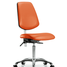 Class 100 Vinyl Clean Room Chair - Medium Bench Height with Medium Back, Seat Tilt, & Casters in Orange Kist Trailblazer Vinyl - NCR-VMBCH-MB-CR-T1-A0-NF-CC-8613