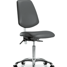 Class 100 Vinyl Clean Room Chair - Medium Bench Height with Medium Back, Seat Tilt, & Casters in Carbon Supernova Vinyl - NCR-VMBCH-MB-CR-T1-A0-NF-CC-8823