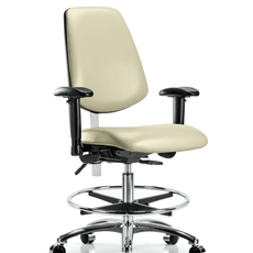 Class 100 Vinyl Clean Room Chair - Medium Bench Height with Medium Back, Seat Tilt, Adjustable Arms, Chrome Foot Ring, & Casters in Adobe White Trailblazer Vinyl - NCR-VMBCH-MB-CR-T1-A1-CF-CC-8501