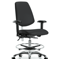 Class 100 Vinyl Clean Room Chair - Medium Bench Height with Medium Back, Seat Tilt, Adjustable Arms, Chrome Foot Ring, & Casters in Black Trailblazer Vinyl - NCR-VMBCH-MB-CR-T1-A1-CF-CC-8540