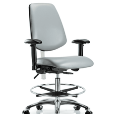 Class 100 Vinyl Clean Room Chair - Medium Bench Height with Medium Back, Seat Tilt, Adjustable Arms, Chrome Foot Ring, & Casters in Dove Trailblazer Vinyl - NCR-VMBCH-MB-CR-T1-A1-CF-CC-8567