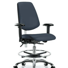 Class 100 Vinyl Clean Room Chair - Medium Bench Height with Medium Back, Seat Tilt, Adjustable Arms, Chrome Foot Ring, & Casters in Imperial Blue Trailblazer Vinyl - NCR-VMBCH-MB-CR-T1-A1-CF-CC-8582