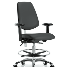 Class 100 Vinyl Clean Room Chair - Medium Bench Height with Medium Back, Seat Tilt, Adjustable Arms, Chrome Foot Ring, & Casters in Charcoal Trailblazer Vinyl - NCR-VMBCH-MB-CR-T1-A1-CF-CC-8605