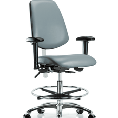 Class 100 Vinyl Clean Room Chair - Medium Bench Height with Medium Back, Seat Tilt, Adjustable Arms, Chrome Foot Ring, & Casters in Storm Supernova Vinyl - NCR-VMBCH-MB-CR-T1-A1-CF-CC-8822