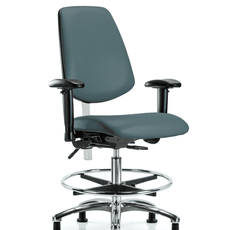 Class 100 Vinyl Clean Room Chair - Medium Bench Height with Medium Back, Seat Tilt, Adjustable Arms, Chrome Foot Ring, & Stationary Glides in Colonial Blue Trailblazer Vinyl - NCR-VMBCH-MB-CR-T1-A1-CF-RG-8546