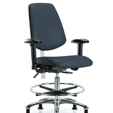 Class 100 Vinyl Clean Room Chair - Medium Bench Height with Medium Back, Seat Tilt, Adjustable Arms, Chrome Foot Ring, & Stationary Glides in Imperial Blue Trailblazer Vinyl - NCR-VMBCH-MB-CR-T1-A1-CF-RG-8582