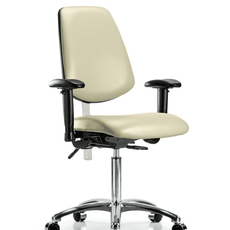 Class 100 Vinyl Clean Room Chair - Medium Bench Height with Medium Back, Seat Tilt, Adjustable Arms, & Casters in Adobe White Trailblazer Vinyl - NCR-VMBCH-MB-CR-T1-A1-NF-CC-8501