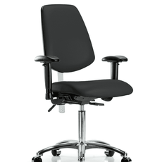 Class 100 Vinyl Clean Room Chair - Medium Bench Height with Medium Back, Seat Tilt, Adjustable Arms, & Casters in Black Trailblazer Vinyl - NCR-VMBCH-MB-CR-T1-A1-NF-CC-8540