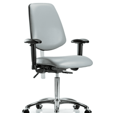 Class 100 Vinyl Clean Room Chair - Medium Bench Height with Medium Back, Seat Tilt, Adjustable Arms, & Casters in Dove Trailblazer Vinyl - NCR-VMBCH-MB-CR-T1-A1-NF-CC-8567