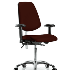 Class 100 Vinyl Clean Room Chair - Medium Bench Height with Medium Back, Seat Tilt, Adjustable Arms, & Casters in Burgundy Trailblazer Vinyl - NCR-VMBCH-MB-CR-T1-A1-NF-CC-8569