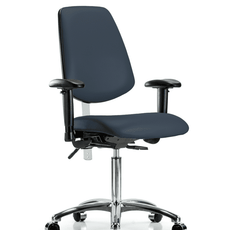 Class 100 Vinyl Clean Room Chair - Medium Bench Height with Medium Back, Seat Tilt, Adjustable Arms, & Casters in Imperial Blue Trailblazer Vinyl - NCR-VMBCH-MB-CR-T1-A1-NF-CC-8582