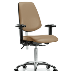 Class 100 Vinyl Clean Room Chair - Medium Bench Height with Medium Back, Seat Tilt, Adjustable Arms, & Casters in Taupe Trailblazer Vinyl - NCR-VMBCH-MB-CR-T1-A1-NF-CC-8584