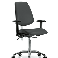 Class 100 Vinyl Clean Room Chair - Medium Bench Height with Medium Back, Seat Tilt, Adjustable Arms, & Casters in Charcoal Trailblazer Vinyl - NCR-VMBCH-MB-CR-T1-A1-NF-CC-8605