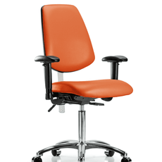 Class 100 Vinyl Clean Room Chair - Medium Bench Height with Medium Back, Seat Tilt, Adjustable Arms, & Casters in Orange Kist Trailblazer Vinyl - NCR-VMBCH-MB-CR-T1-A1-NF-CC-8613