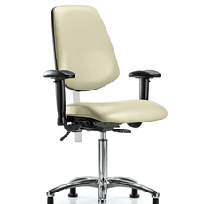 Class 100 Vinyl Clean Room Chair - Medium Bench Height with Medium Back, Seat Tilt, Adjustable Arms, & Stationary Glides in Adobe White Trailblazer Vinyl - NCR-VMBCH-MB-CR-T1-A1-NF-RG-8501