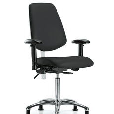 Class 100 Vinyl Clean Room Chair - Medium Bench Height with Medium Back, Seat Tilt, Adjustable Arms, & Stationary Glides in Black Trailblazer Vinyl - NCR-VMBCH-MB-CR-T1-A1-NF-RG-8540