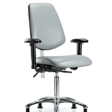 Class 100 Vinyl Clean Room Chair - Medium Bench Height with Medium Back, Seat Tilt, Adjustable Arms, & Stationary Glides in Dove Trailblazer Vinyl - NCR-VMBCH-MB-CR-T1-A1-NF-RG-8567