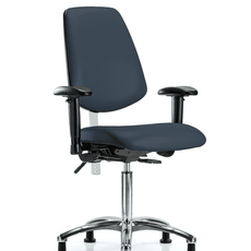 Class 100 Vinyl Clean Room Chair - Medium Bench Height with Medium Back, Seat Tilt, Adjustable Arms, & Stationary Glides in Imperial Blue Trailblazer Vinyl - NCR-VMBCH-MB-CR-T1-A1-NF-RG-8582