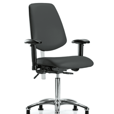 Class 100 Vinyl Clean Room Chair - Medium Bench Height with Medium Back, Seat Tilt, Adjustable Arms, & Stationary Glides in Charcoal Trailblazer Vinyl - NCR-VMBCH-MB-CR-T1-A1-NF-RG-8605