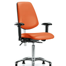 Class 100 Vinyl Clean Room Chair - Medium Bench Height with Medium Back, Seat Tilt, Adjustable Arms, & Stationary Glides in Orange Kist Trailblazer Vinyl - NCR-VMBCH-MB-CR-T1-A1-NF-RG-8613