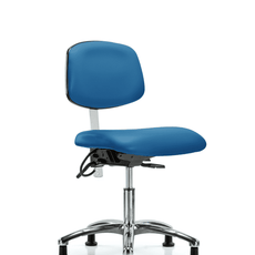 Class 100 Vinyl Clean Room/ESD Chair - Desk Height with ESD Stationary Glides in Blue ESD Vinyl - NECR-DHCH-CR-T0-A0-EG-ESDBLU