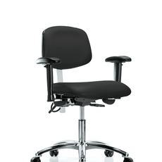 Class 100 Vinyl Clean Room/ESD Chair - Desk Height with Adjustable Arms & ESD Casters in Black ESD Vinyl - NECR-DHCH-CR-T0-A1-EC-ESDBLK