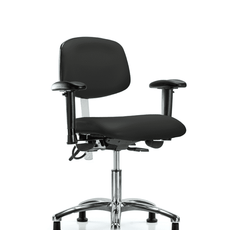 Class 100 Vinyl Clean Room/ESD Chair - Desk Height with Adjustable Arms & ESD Stationary Glides in Black ESD Vinyl - NECR-DHCH-CR-T0-A1-EG-ESDBLK