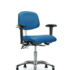 Class 100 Vinyl Clean Room/ESD Chair - Desk Height with Adjustable Arms & ESD Stationary Glides in Blue ESD Vinyl - NECR-DHCH-CR-T0-A1-EG-ESDBLU