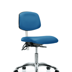 Class 100 Vinyl Clean Room/ESD Chair - Desk Height with Seat Tilt & ESD Casters in Blue ESD Vinyl - NECR-DHCH-CR-T1-A0-EC-ESDBLU