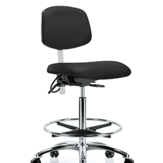 Class 100 Vinyl Clean Room/ESD Chair - High Bench Height with Chrome Foot Ring & ESD Casters in Black ESD Vinyl - NECR-HBCH-CR-T0-A0-CF-EC-ESDBLK