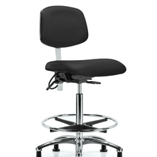 Class 100 Vinyl Clean Room/ESD Chair - High Bench Height with Chrome Foot Ring & ESD Stationary Glides in Black ESD Vinyl - NECR-HBCH-CR-T0-A0-CF-EG-ESDBLK