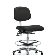 Class 100 Vinyl Clean Room/ESD Chair - Medium Bench Height with Chrome Foot Ring & ESD Stationary Glides in Black ESD Vinyl - NECR-MBCH-CR-T0-A0-CF-EG-ESDBLK