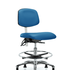 Class 100 Vinyl Clean Room/ESD Chair - Medium Bench Height with Chrome Foot Ring & ESD Stationary Glides in Blue ESD Vinyl - NECR-MBCH-CR-T0-A0-CF-EG-ESDBLU