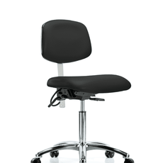 Class 100 Vinyl Clean Room/ESD Chair - Medium Bench Height with ESD Casters in Black ESD Vinyl - NECR-MBCH-CR-T0-A0-NF-EC-ESDBLK