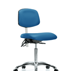 Class 100 Vinyl Clean Room/ESD Chair - Medium Bench Height with ESD Casters in Blue ESD Vinyl - NECR-MBCH-CR-T0-A0-NF-EC-ESDBLU