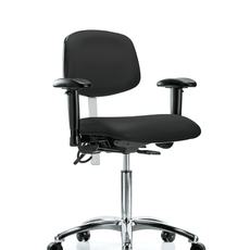 Class 100 Vinyl Clean Room/ESD Chair - Medium Bench Height with Adjustable Arms & ESD Casters in Black ESD Vinyl - NECR-MBCH-CR-T0-A1-NF-EC-ESDBLK