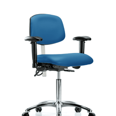 Class 100 Vinyl Clean Room/ESD Chair - Medium Bench Height with Adjustable Arms & ESD Casters in Blue ESD Vinyl - NECR-MBCH-CR-T0-A1-NF-EC-ESDBLU