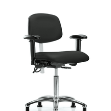 Class 100 Vinyl Clean Room/ESD Chair - Medium Bench Height with Adjustable Arms & ESD Stationary Glides in Black ESD Vinyl - NECR-MBCH-CR-T0-A1-NF-EG-ESDBLK