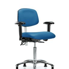 Class 100 Vinyl Clean Room/ESD Chair - Medium Bench Height with Adjustable Arms & ESD Stationary Glides in Blue ESD Vinyl - NECR-MBCH-CR-T0-A1-NF-EG-ESDBLU