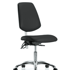 Class 100 Vinyl Clean Room/ESD Chair - Desk Height with Medium Back & ESD Casters in Black ESD Vinyl - NECR-VDHCH-MB-CR-T0-A0-EC-ESDBLK