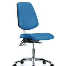 Class 100 Vinyl Clean Room/ESD Chair - Desk Height with Medium Back & ESD Casters in Blue ESD Vinyl - NECR-VDHCH-MB-CR-T0-A0-EC-ESDBLU