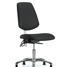 Class 100 Vinyl Clean Room/ESD Chair - Desk Height with Medium Back & ESD Stationary Glides in Black ESD Vinyl - NECR-VDHCH-MB-CR-T0-A0-EG-ESDBLK